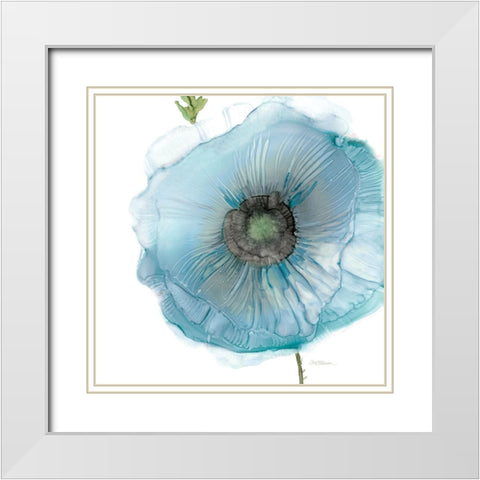 Iridescent Blue Poppy II White Modern Wood Framed Art Print with Double Matting by Robinson, Carol