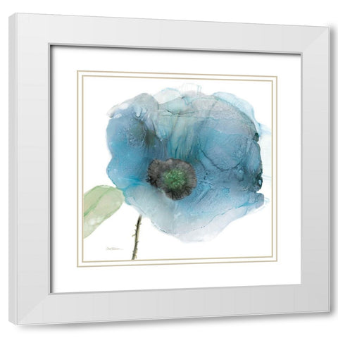 Iridescent Blue Poppy III White Modern Wood Framed Art Print with Double Matting by Robinson, Carol