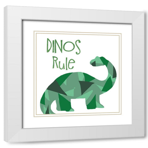 Dinos Rule White Modern Wood Framed Art Print with Double Matting by Santiago, Daniela