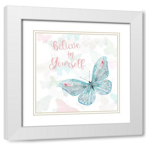 Butterfly Believe White Modern Wood Framed Art Print with Double Matting by Robinson, Carol