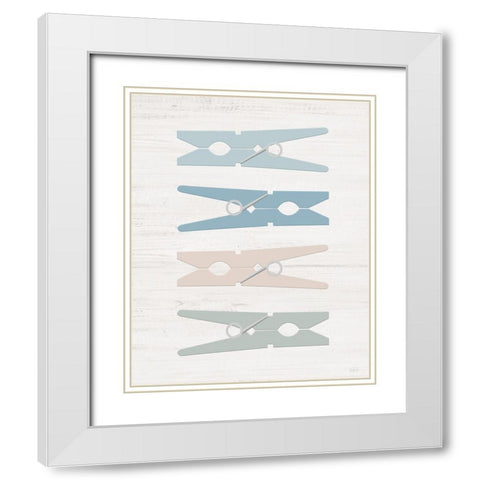Laundry Pins White Modern Wood Framed Art Print with Double Matting by Carpentieri, Natalie