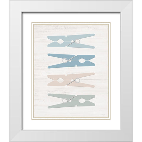 Laundry Pins White Modern Wood Framed Art Print with Double Matting by Carpentieri, Natalie