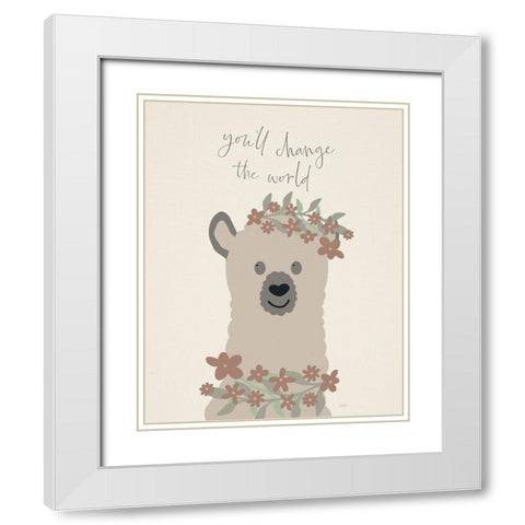 Change The World White Modern Wood Framed Art Print with Double Matting by Carpentieri, Natalie