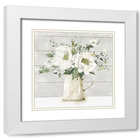 White Farmhouse Bouquet White Modern Wood Framed Art Print with Double Matting by Robinson, Carol