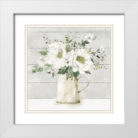 White Farmhouse Bouquet White Modern Wood Framed Art Print with Double Matting by Robinson, Carol