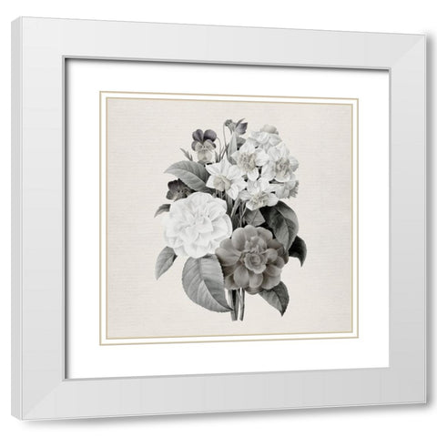 Neutral Botanical Camelias White Modern Wood Framed Art Print with Double Matting by Robinson, Carol