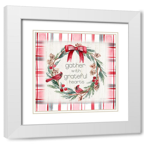 Gather Plaid Cardinal Wreath White Modern Wood Framed Art Print with Double Matting by Brockmon, Kristen