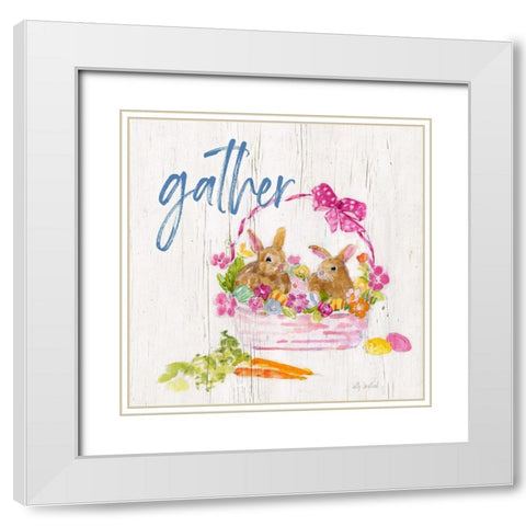 Gather Bunny Basket White Modern Wood Framed Art Print with Double Matting by Swatland, Sally