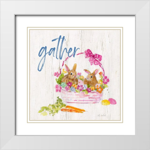 Gather Bunny Basket White Modern Wood Framed Art Print with Double Matting by Swatland, Sally