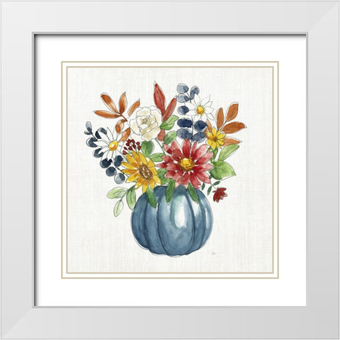 Pumpkin Bouquet II White Modern Wood Framed Art Print with Double Matting by Nan