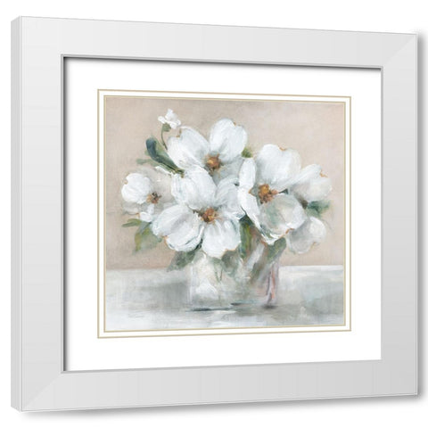 Blushing Blooms I White Modern Wood Framed Art Print with Double Matting by Robinson, Carol