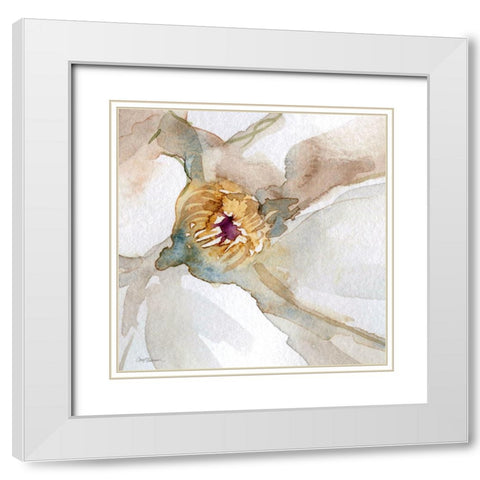 Floral Center I White Modern Wood Framed Art Print with Double Matting by Robinson, Carol