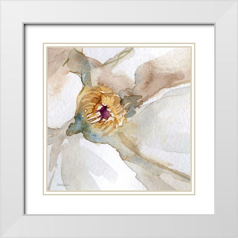 Floral Center I White Modern Wood Framed Art Print with Double Matting by Robinson, Carol