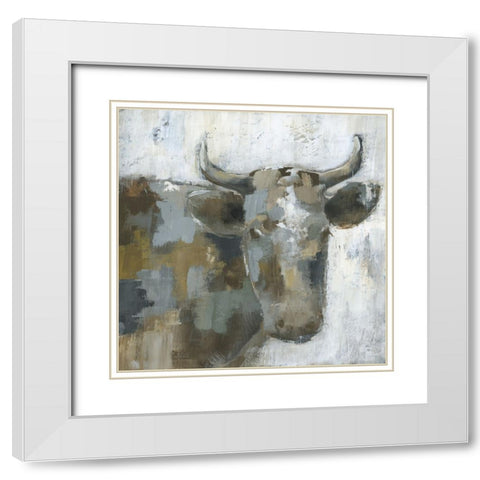 Calico Cow White Modern Wood Framed Art Print with Double Matting by Nan