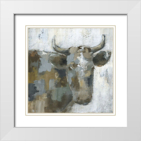 Calico Cow White Modern Wood Framed Art Print with Double Matting by Nan