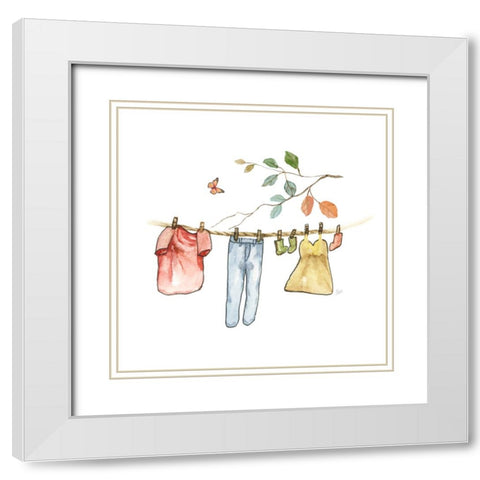 Laundry Line White Modern Wood Framed Art Print with Double Matting by Nan