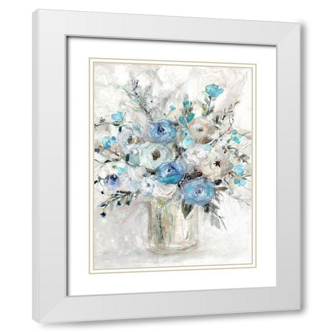 Blue Contemporary Bouquet White Modern Wood Framed Art Print with Double Matting by Robinson, Carol