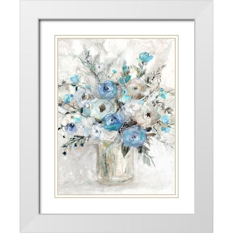 Blue Contemporary Bouquet White Modern Wood Framed Art Print with Double Matting by Robinson, Carol