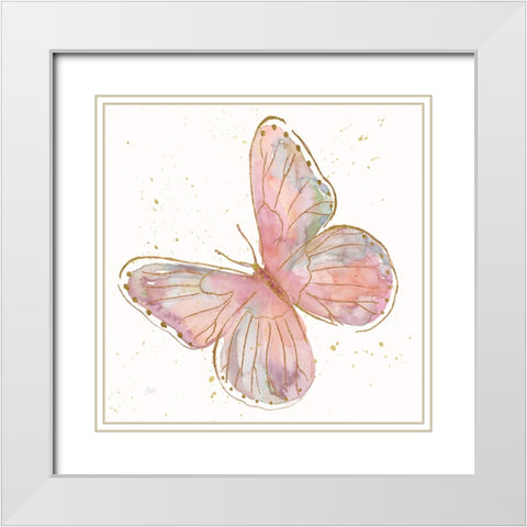 Blush Butterfly I White Modern Wood Framed Art Print with Double Matting by Nan