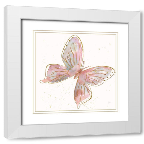 Blush Butterfly II White Modern Wood Framed Art Print with Double Matting by Nan