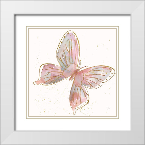 Blush Butterfly II White Modern Wood Framed Art Print with Double Matting by Nan