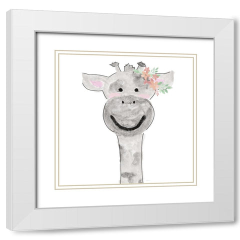 Cute Giraffe White Modern Wood Framed Art Print with Double Matting by Carpentieri, Natalie
