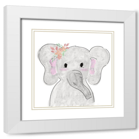 Cute Elephant White Modern Wood Framed Art Print with Double Matting by Carpentieri, Natalie