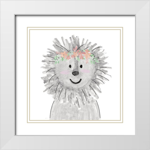 Cute Lion White Modern Wood Framed Art Print with Double Matting by Carpentieri, Natalie