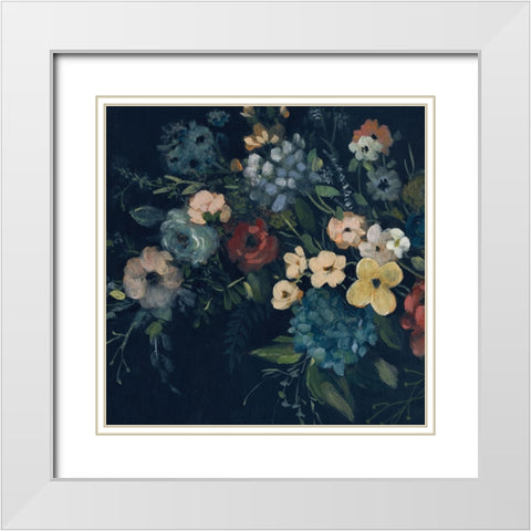 Vintage Navy Blossoms I White Modern Wood Framed Art Print with Double Matting by Robinson, Carol