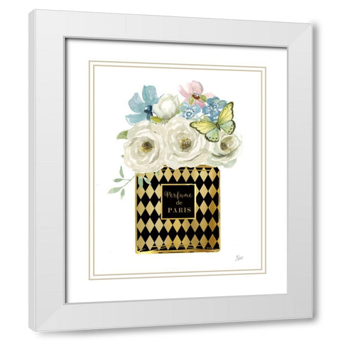 Harlequin Floral Perfume White Modern Wood Framed Art Print with Double Matting by Nan