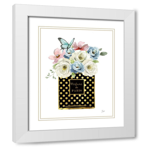 Polka Dot Floral Perfume White Modern Wood Framed Art Print with Double Matting by Nan