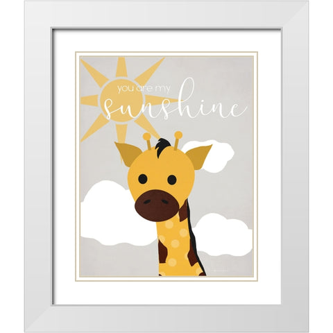 Sunshine Giraffe White Modern Wood Framed Art Print with Double Matting by Santiago, Daniela