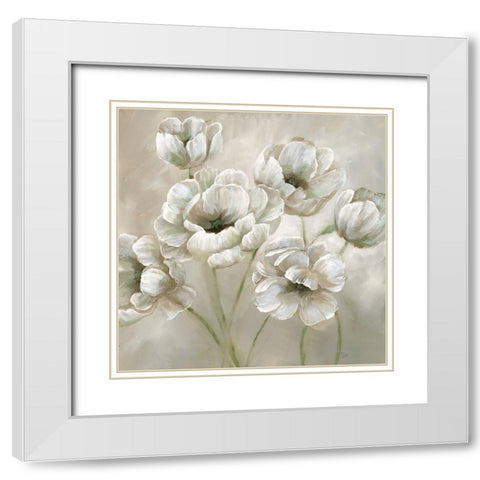 Soft Natural Poppies White Modern Wood Framed Art Print with Double Matting by Nan