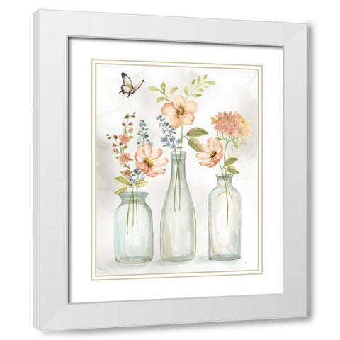 Summer Trio I White Modern Wood Framed Art Print with Double Matting by Nan