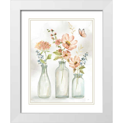 Summer Trio II White Modern Wood Framed Art Print with Double Matting by Nan