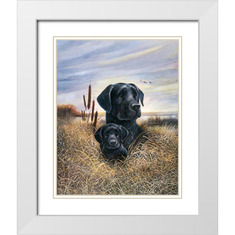 Father and Son White Modern Wood Framed Art Print with Double Matting by Manning, Ruane