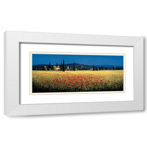 Tuscan Panorama - Poppies White Modern Wood Framed Art Print with Double Matting by Short, David