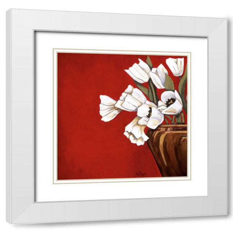 Tulips on Red White Modern Wood Framed Art Print with Double Matting by Parr, Ann