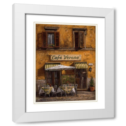 Cafe Verona White Modern Wood Framed Art Print with Double Matting by Surridge, Malcolm