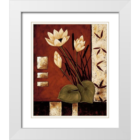 Lotus Silhouette I White Modern Wood Framed Art Print with Double Matting by Sewell, Krista