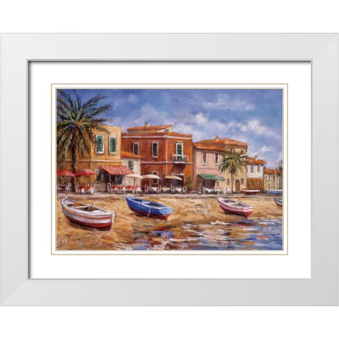 Beachside Cafes White Modern Wood Framed Art Print with Double Matting by Surridge, Malcolm