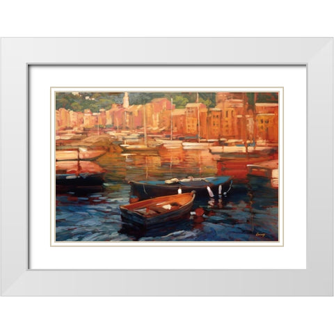 Anchored Boats - Portofino White Modern Wood Framed Art Print with Double Matting by Craig, Philip