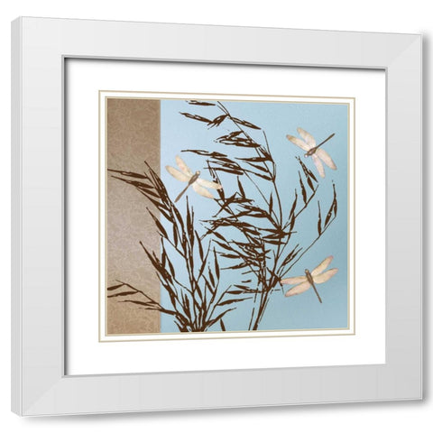 Dragonflies White Modern Wood Framed Art Print with Double Matting by Gold, Caroline