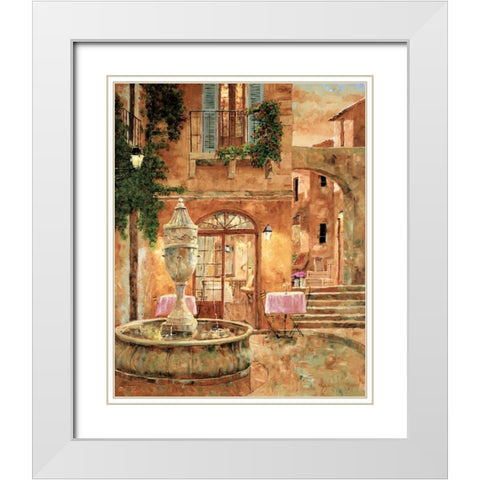 Evening at the Fountain White Modern Wood Framed Art Print with Double Matting by Archambault, Gilles