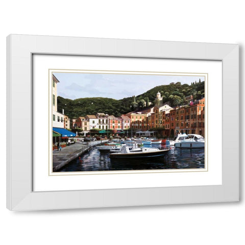 Sunrise Over Portofino White Modern Wood Framed Art Print with Double Matting by Saunders, Bill