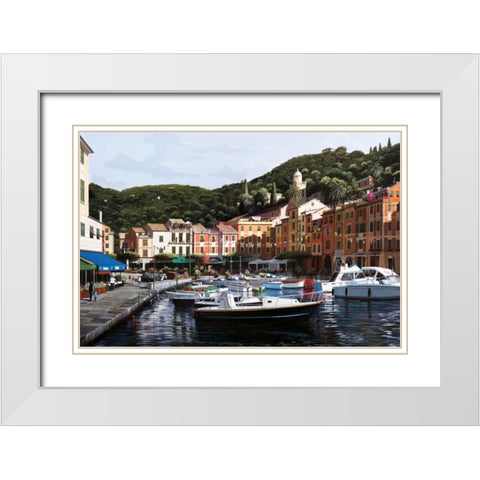Sunrise Over Portofino White Modern Wood Framed Art Print with Double Matting by Saunders, Bill