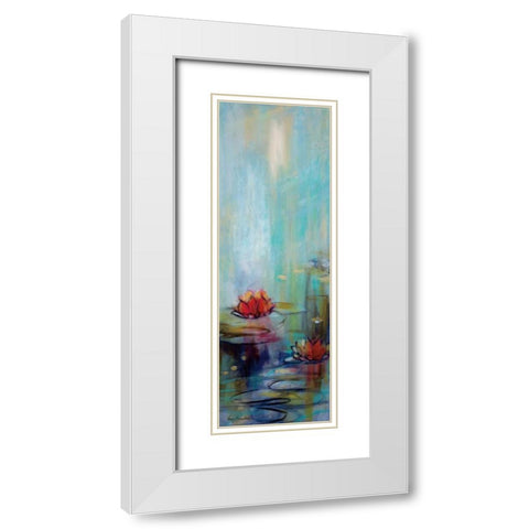 Aqua Lotus I White Modern Wood Framed Art Print with Double Matting by Parker, Karen Lorena