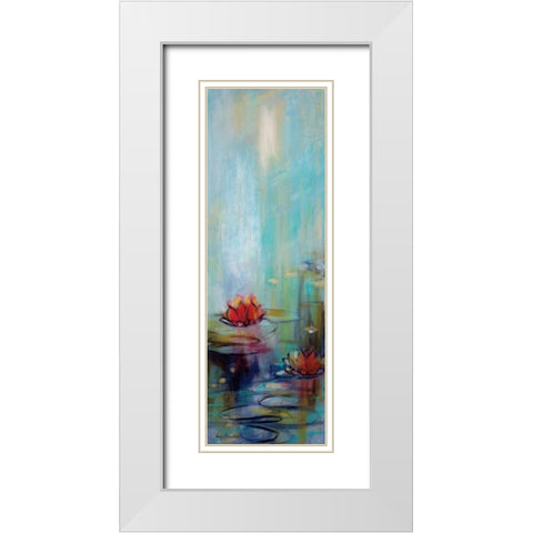 Aqua Lotus I White Modern Wood Framed Art Print with Double Matting by Parker, Karen Lorena