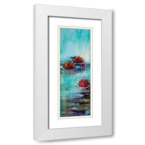 Aqua Lotus II White Modern Wood Framed Art Print with Double Matting by Parker, Karen Lorena