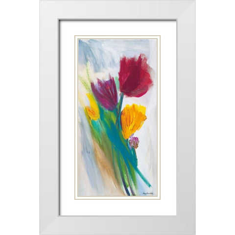 Bright Tulip Bunch II White Modern Wood Framed Art Print with Double Matting by Parker, Karen Lorena